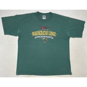 VINTAGE Makokibatan Lodge Canada Graphic T-shirt Men XL Green Short Sleeve